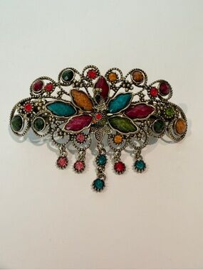 Multicolor Gemstone Floral Hair Brooch - Women's Decorative Hair Accessory